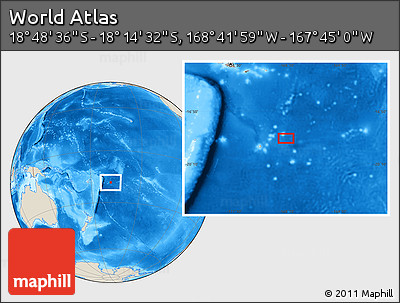 Shaded Relief Location Map of the Area around 18° 31' 34" S, 168° 13' 29" W