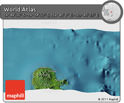 Satellite 3D Map of the Area around 18° 31' 34" S, 169° 13' 29" E