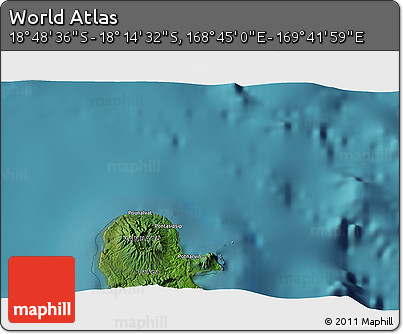 Satellite 3D Map of the Area around 18° 31' 34" S, 169° 13' 29" E