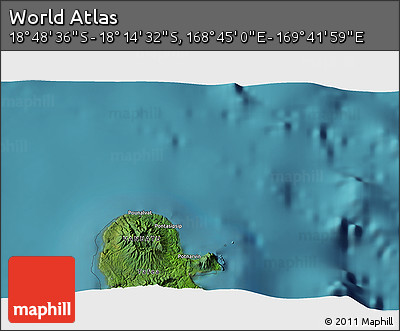 Satellite 3D Map of the Area around 18° 31' 34" S, 169° 13' 29" E