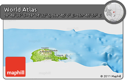 Physical Panoramic Map of the Area around 18° 31' 34" S, 169° 13' 29" E