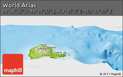 Physical Panoramic Map of the Area around 18° 31' 34" S, 169° 13' 29" E