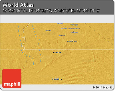 Physical 3D Map of the Area around 18° 31' 34" S, 16° 13' 30" E