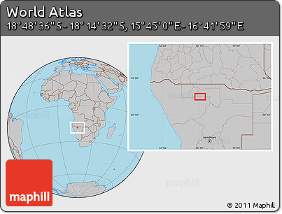 Gray Location Map of the Area around 18° 31' 34" S, 16° 13' 30" E