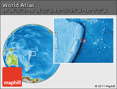 Physical Location Map of the Area around 18° 31' 34" S, 172° 28' 29" W