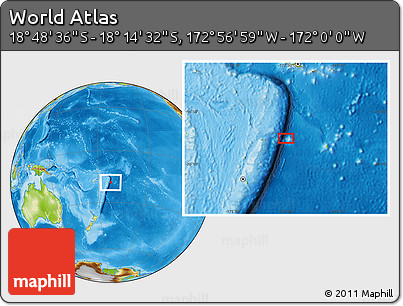 Physical Location Map of the Area around 18° 31' 34" S, 172° 28' 29" W