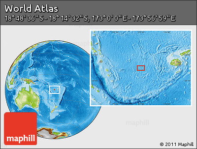 Physical Location Map of the Area around 18° 31' 34" S, 173° 28' 29" E