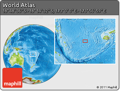 Physical Location Map of the Area around 18° 31' 34" S, 173° 28' 29" E