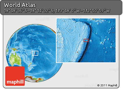 Physical Location Map of the Area around 18° 31' 34" S, 173° 19' 29" W
