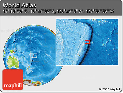 Physical Location Map of the Area around 18° 31' 34" S, 173° 19' 29" W