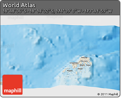 Shaded Relief 3D Map of the Area around 18° 31' 34" S, 174° 10' 30" W