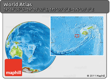 Physical Location Map of the Area around 18° 31' 34" S, 176° 1' 30" E