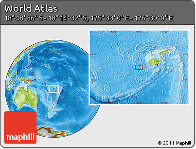 Physical Location Map of the Area around 18° 31' 34" S, 176° 1' 30" E