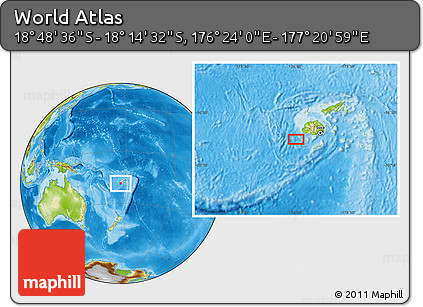 Physical Location Map of the Area around 18° 31' 34" S, 176° 52' 30" E