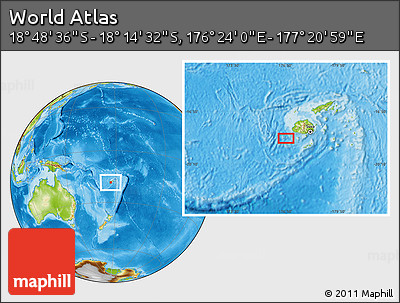 Physical Location Map of the Area around 18° 31' 34" S, 176° 52' 30" E
