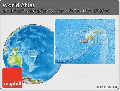 Physical Location Map of the Area around 18° 31' 34" S, 176° 52' 30" E