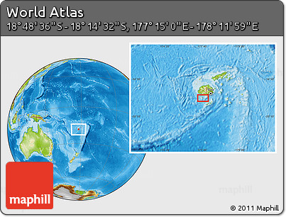 Physical Location Map of the Area around 18° 31' 34" S, 177° 43' 29" E