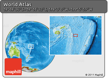 Physical Location Map of the Area around 18° 31' 34" S, 177° 34' 29" W