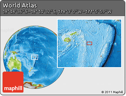Physical Location Map of the Area around 18° 31' 34" S, 177° 34' 29" W