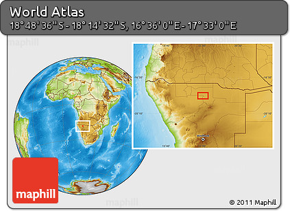 Physical Location Map of the Area around 18° 31' 34" S, 17° 4' 30" E