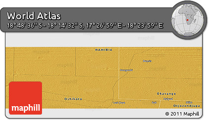 Physical Panoramic Map of the Area around 18° 31' 34" S, 17° 55' 29" E