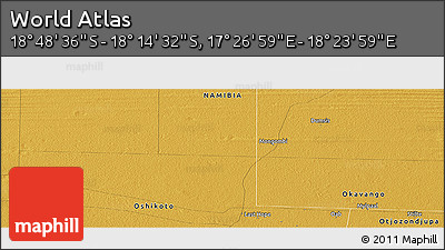 Physical Panoramic Map of the Area around 18° 31' 34" S, 17° 55' 29" E