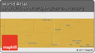 Physical Panoramic Map of the Area around 18° 31' 34" S, 17° 55' 29" E