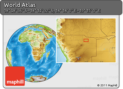 Physical Location Map of the Area around 18° 31' 34" S, 18° 46' 29" E