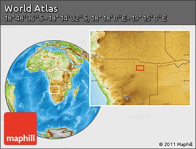 Physical Location Map of the Area around 18° 31' 34" S, 18° 46' 29" E