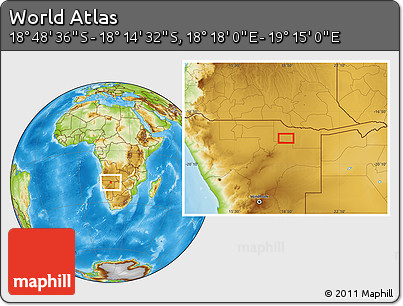 Physical Location Map of the Area around 18° 31' 34" S, 18° 46' 29" E
