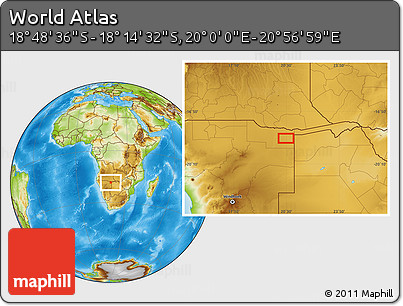 Physical Location Map of the Area around 18° 31' 34" S, 20° 28' 30" E