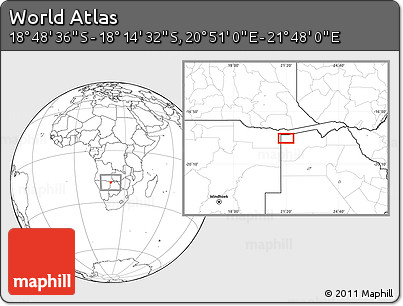 Blank Location Map of the Area around 18° 31' 34" S, 21° 19' 30" E
