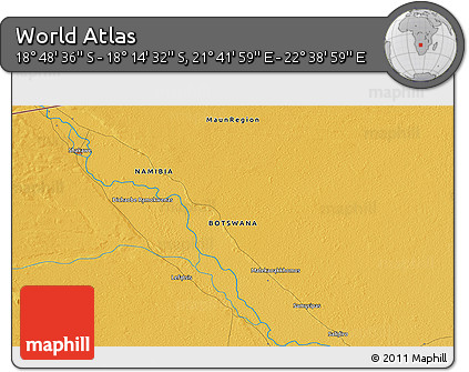 Physical 3D Map of the Area around 18° 31' 34" S, 22° 10' 29" E
