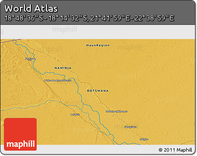 Physical 3D Map of the Area around 18° 31' 34" S, 22° 10' 29" E