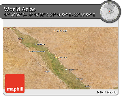 Satellite 3D Map of the Area around 18° 31' 34" S, 22° 10' 29" E