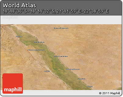 Satellite 3D Map of the Area around 18° 31' 34" S, 22° 10' 29" E