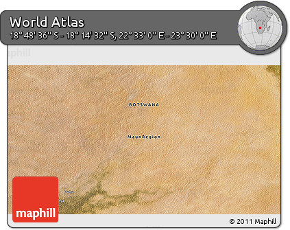 Satellite 3D Map of the Area around 18° 31' 34" S, 23° 1' 29" E