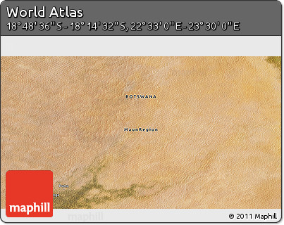 Satellite 3D Map of the Area around 18° 31' 34" S, 23° 1' 29" E