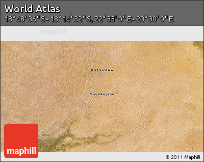 Satellite 3D Map of the Area around 18° 31' 34" S, 23° 1' 29" E