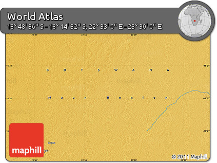 Physical Map of the Area around 18° 31' 34" S, 23° 1' 29" E