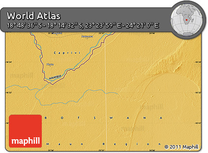 Physical Map of the Area around 18° 31' 34" S, 23° 52' 30" E
