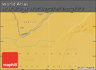 Physical Map of the Area around 18° 31' 34" S, 23° 52' 30" E