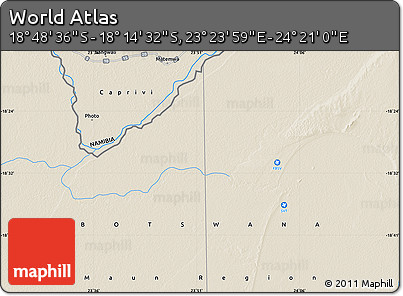 Shaded Relief Map of the Area around 18° 31' 34" S, 23° 52' 30" E