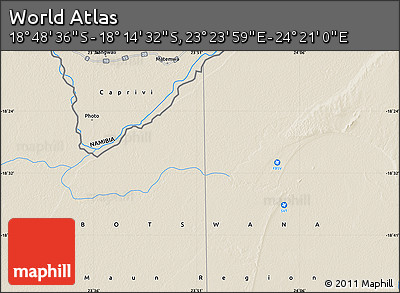 Shaded Relief Map of the Area around 18° 31' 34" S, 23° 52' 30" E