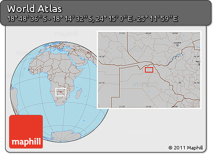 Gray Location Map of the Area around 18° 31' 34" S, 24° 43' 30" E