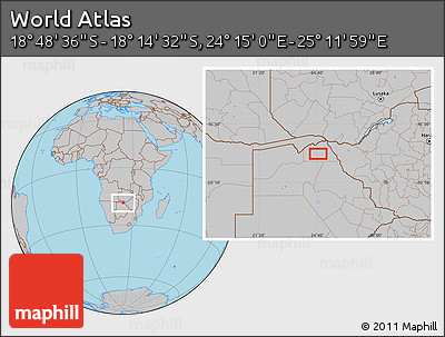 Gray Location Map of the Area around 18° 31' 34" S, 24° 43' 30" E