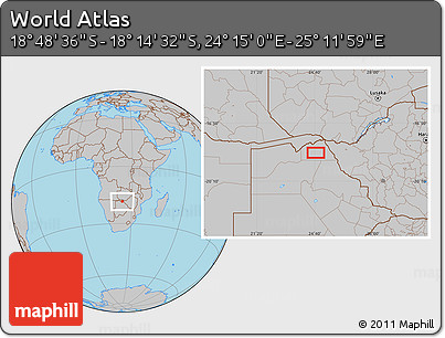 Gray Location Map of the Area around 18° 31' 34" S, 24° 43' 30" E