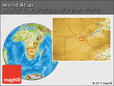 Physical Location Map of the Area around 18° 31' 34" S, 24° 43' 30" E