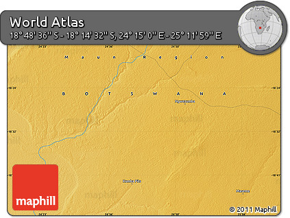 Physical Map of the Area around 18° 31' 34" S, 24° 43' 30" E