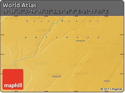Physical Map of the Area around 18° 31' 34" S, 24° 43' 30" E
